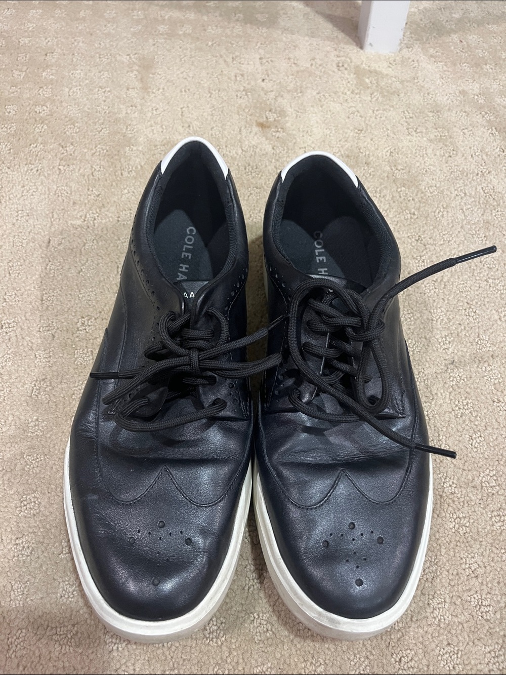 Cole Haan Black Leather Wingtip Lace-Up Sneakers with White Sole size 11
